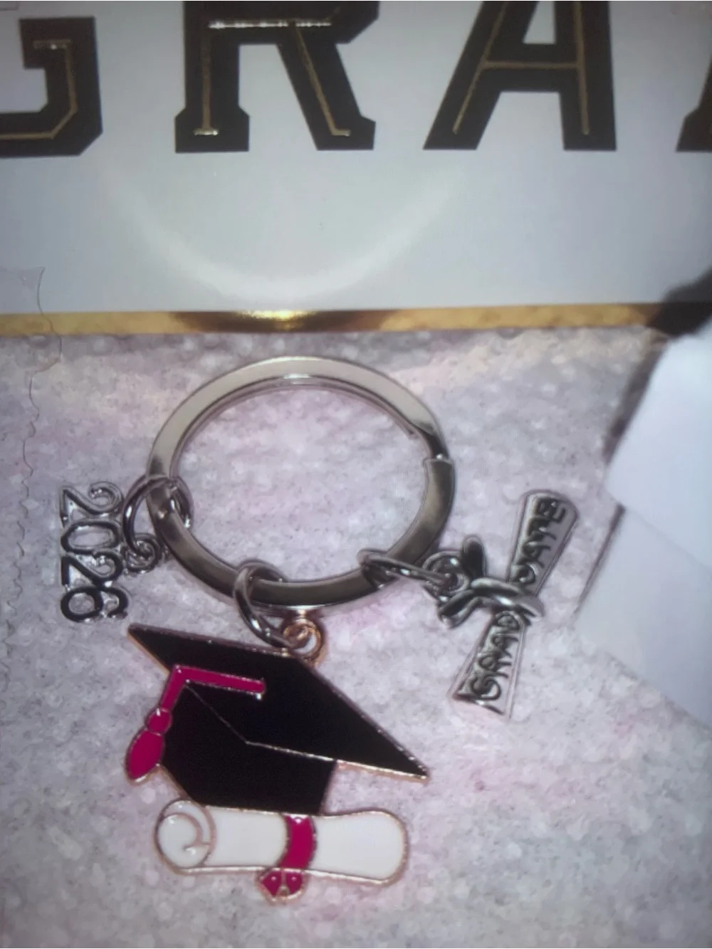Graduation Keychain Cap & Diploma Charm - Black & Red NEW Handmade Unisex MEN
